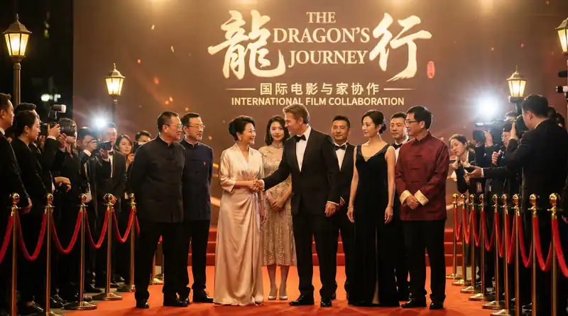 探花国际电影首映红毯活动，中外影星盛装出席合影留念